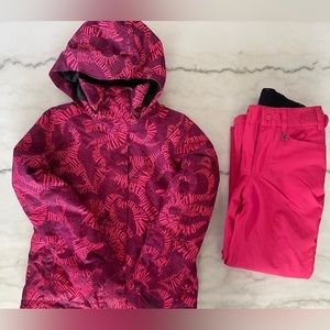 Roxy Ski Jacket Pants Set Girls Med 10 Dry Flight Snowboard Waterproof Pink